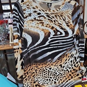 Venini Zebra and Leopard Print Long Sleeve Top